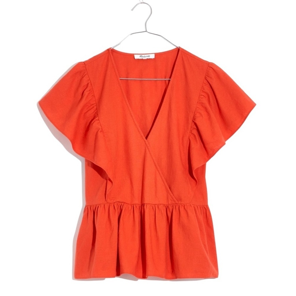 Madewell linen-blend orange flutter sleeve peplum top size S excellent condition